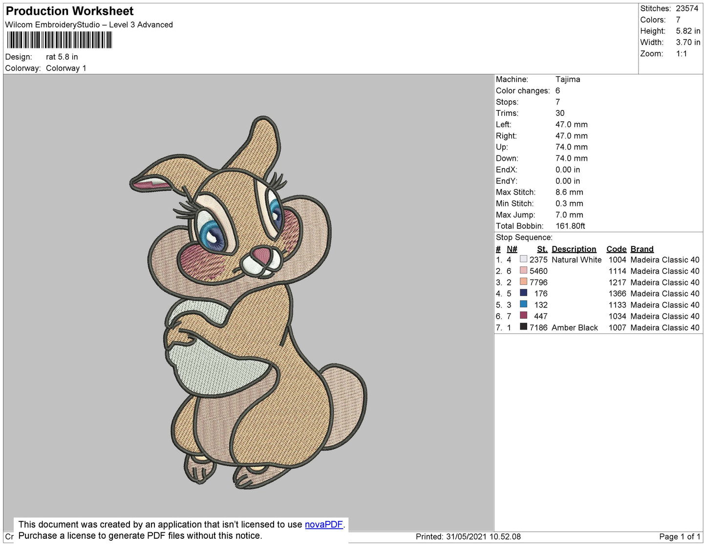 Rat Cartoon Embroidery File 4 size