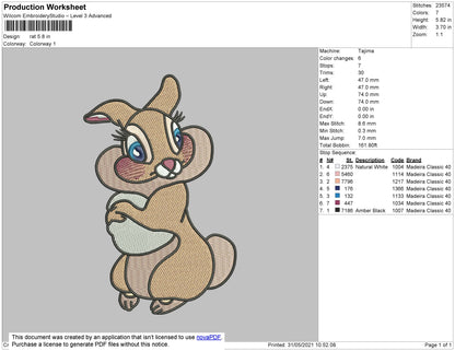Rat Cartoon Embroidery File 4 size