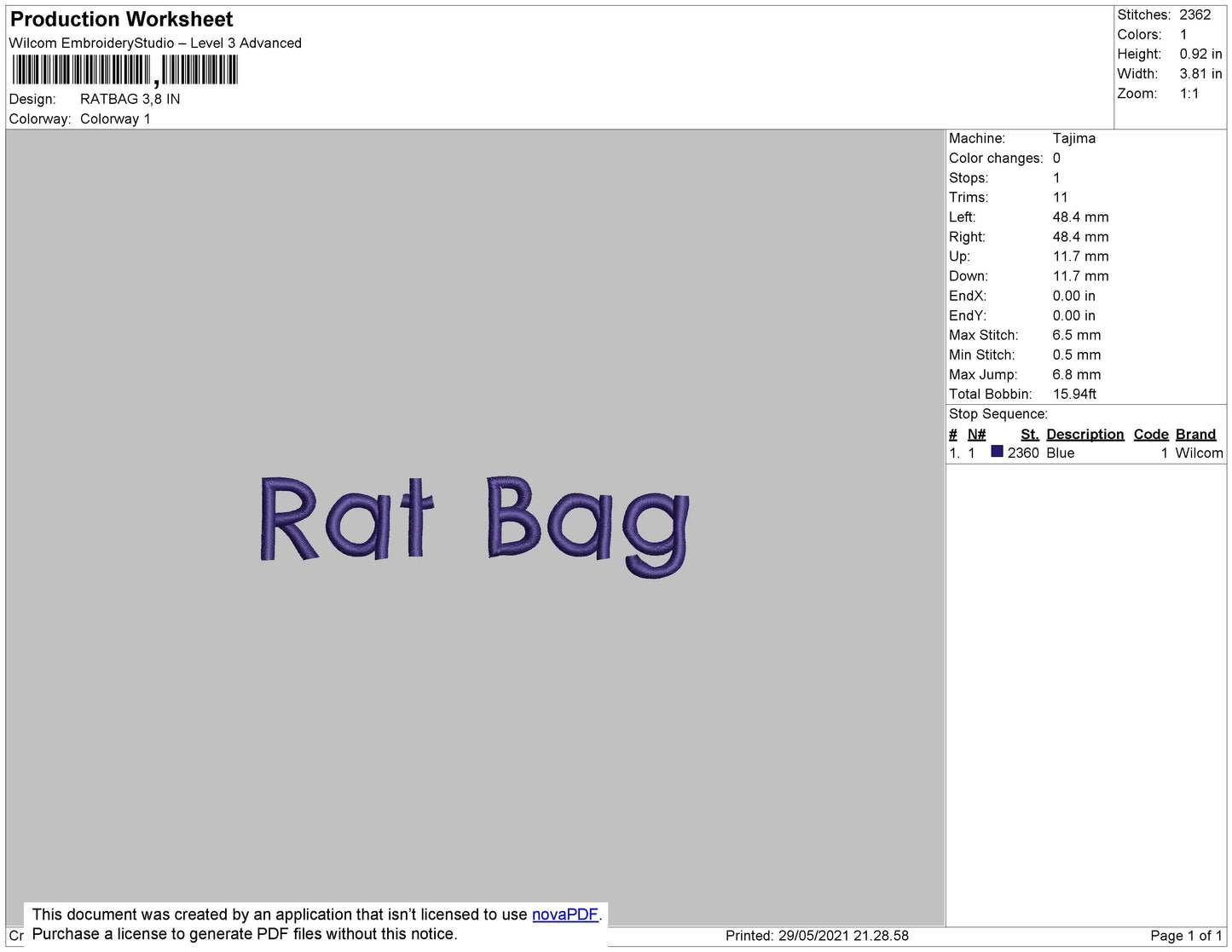 Rat Bag Embroidery File 4 size