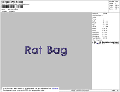Rat Bag Embroidery File 4 size