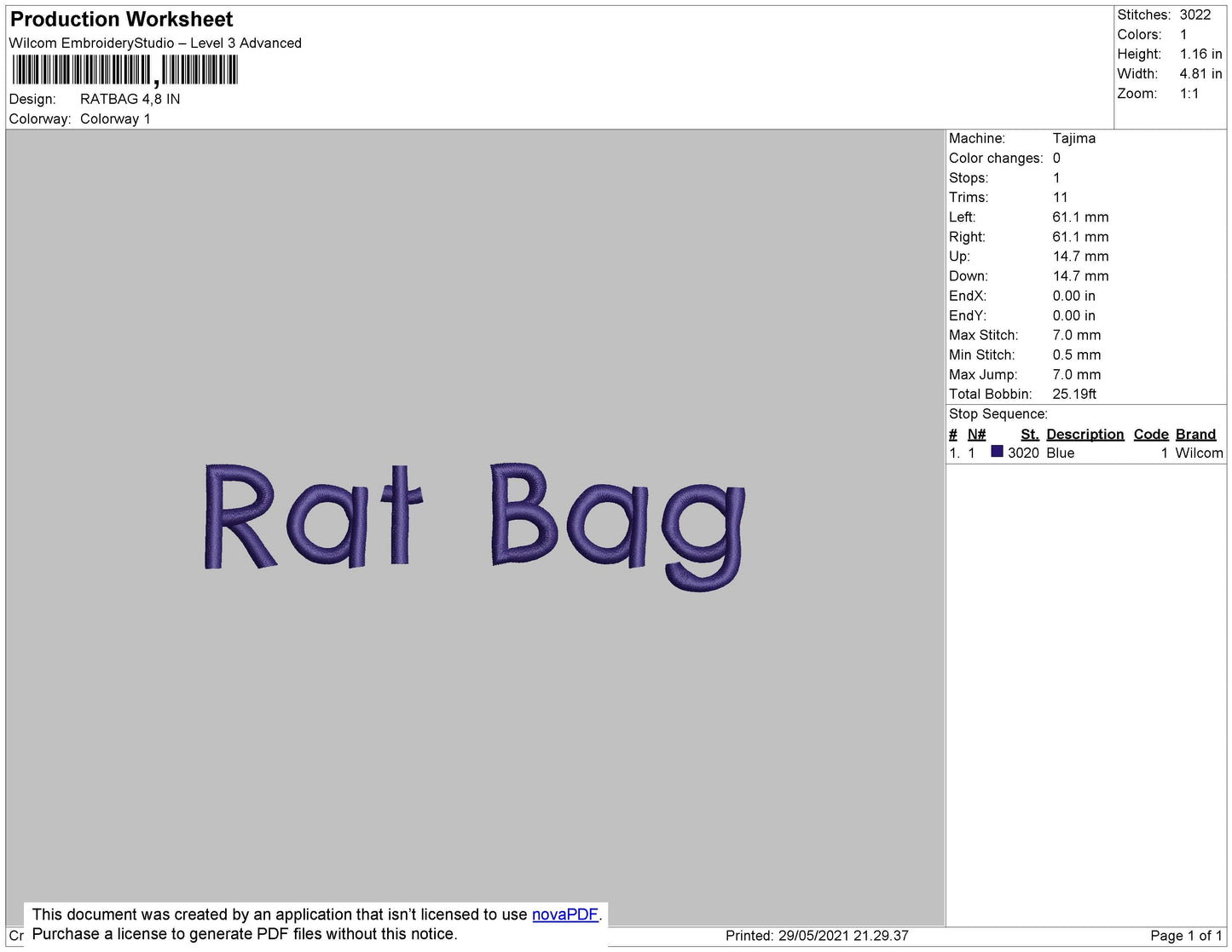 Rat Bag Embroidery File 4 size