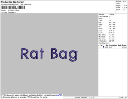 Rat Bag Embroidery File 4 size