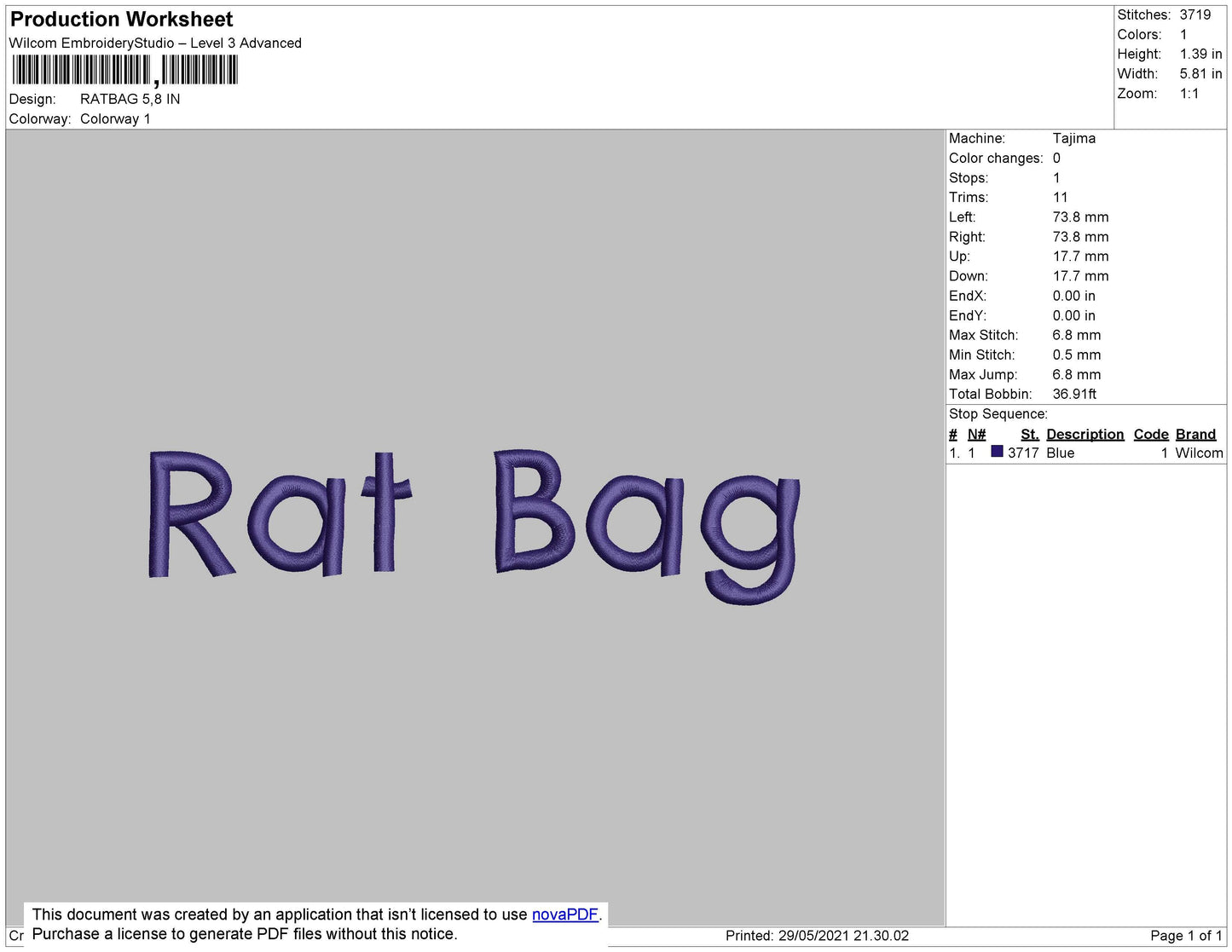 Rat Bag Embroidery File 4 size