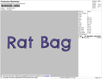 Rat Bag Embroidery File 4 size