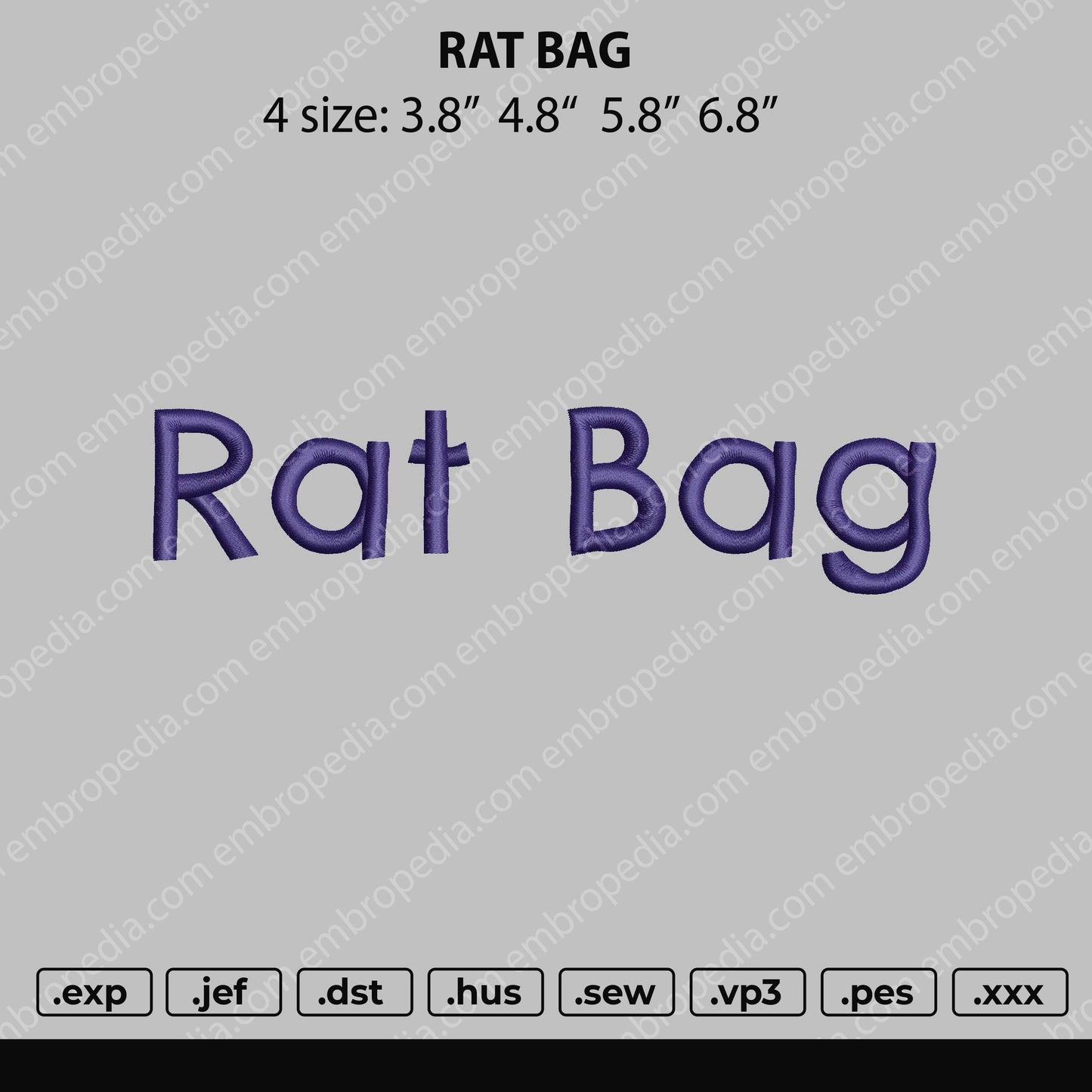 Rat Bag Embroidery File 4 size