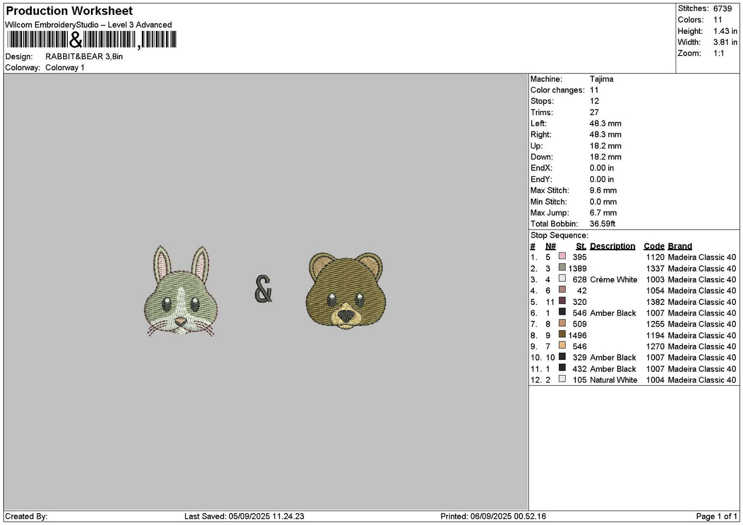 Rabbitbear Embroidery File 6 sizes