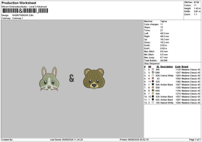 Rabbitbear Embroidery File 6 sizes