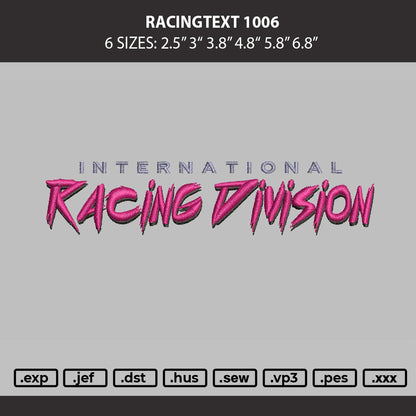 Racingtext 0906 Embroidery Machine Design File 6 sizes