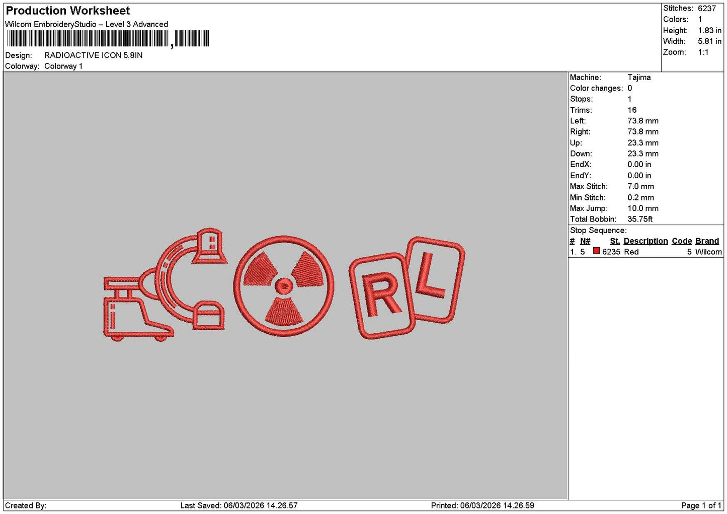 Radioactivev1 Embroidery File 6 sizes