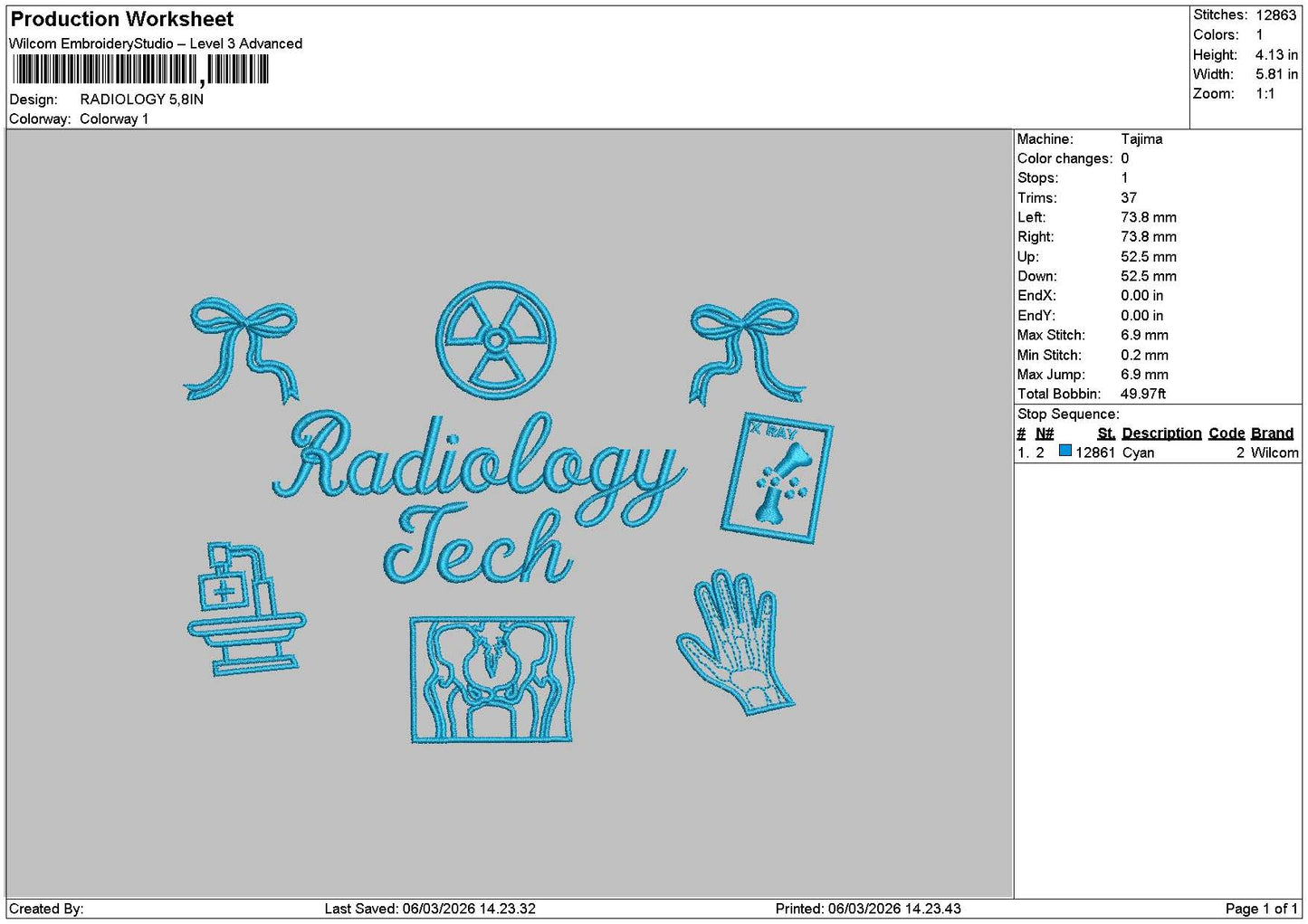 Radiologytext Embroidery File 6 sizes