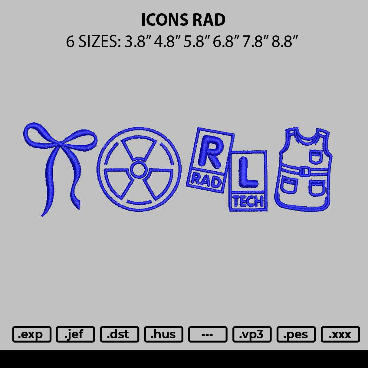 Icons Rad Embroidery File 6 sizes