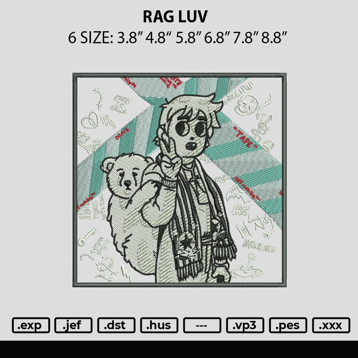 Rage Luv Embroidery File 6 sizes
