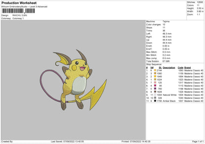 Raichu Embroidery File 5 sizes