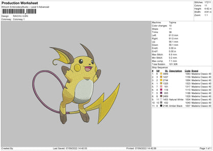Raichu Embroidery File 5 sizes