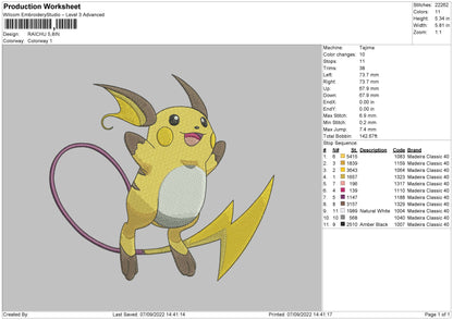 Raichu Embroidery File 5 sizes