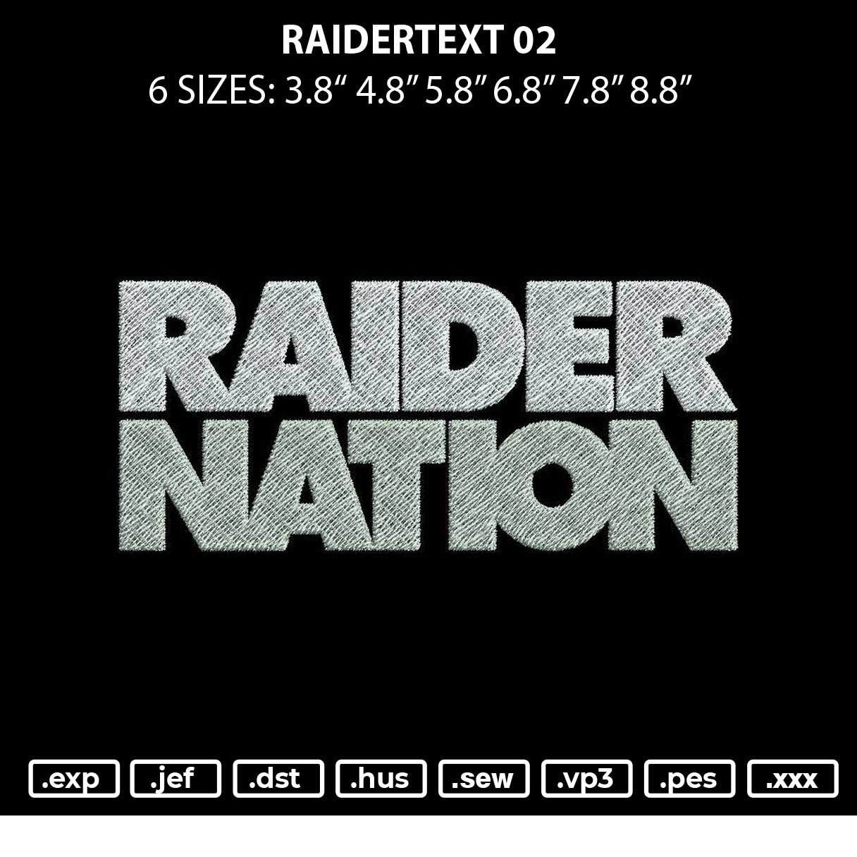 Raidertext 02 Embroidery File 6 sizes