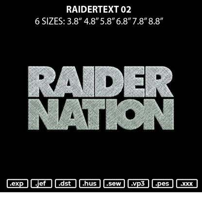 Raidertext 02 Embroidery File 6 sizes