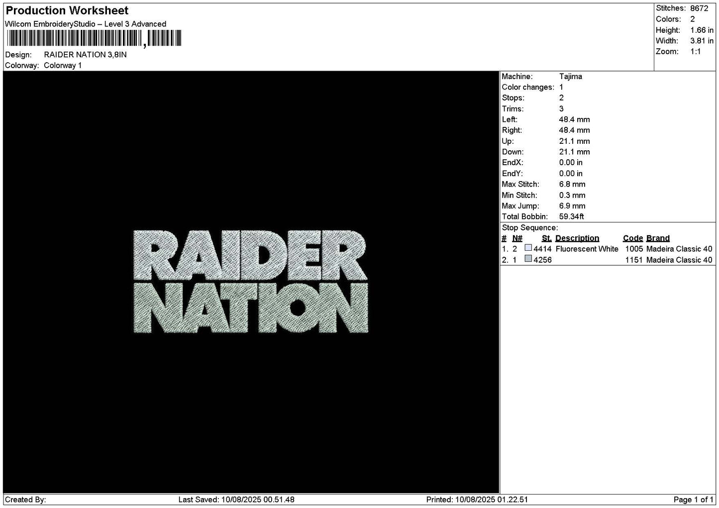 Raidertext 02 Embroidery File 6 sizes