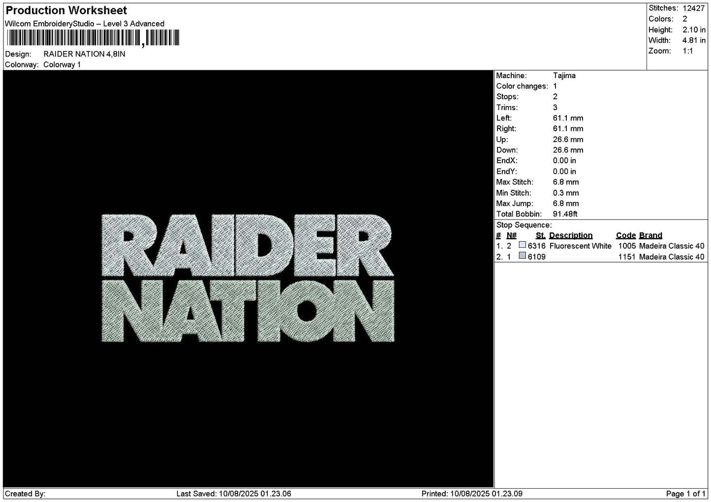Raidertext 02 Embroidery File 6 sizes