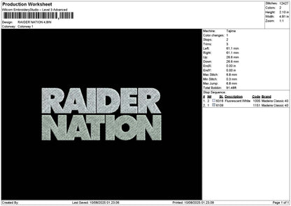 Raidertext 02 Embroidery File 6 sizes