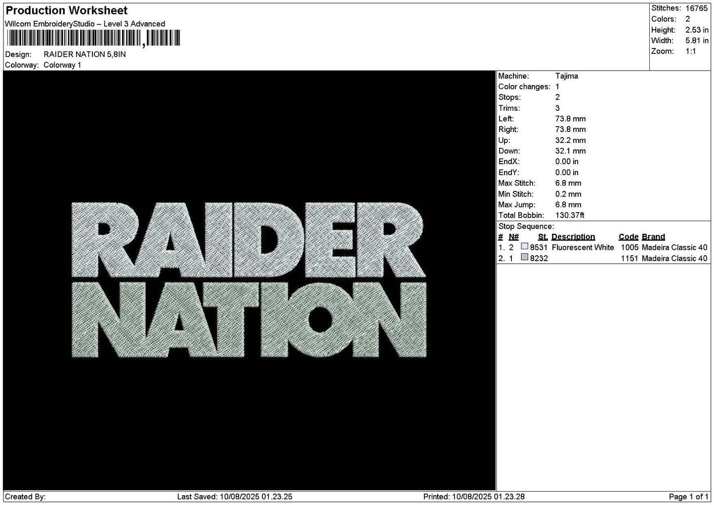 Raidertext 02 Embroidery File 6 sizes