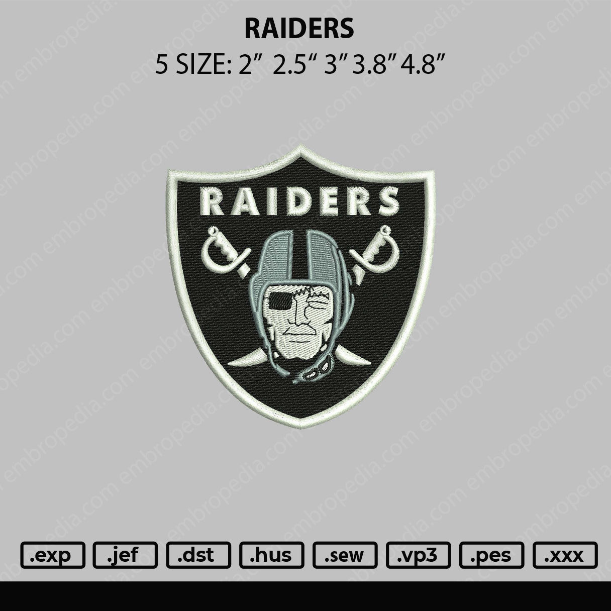 Raiders Embroidery File 5 sizes