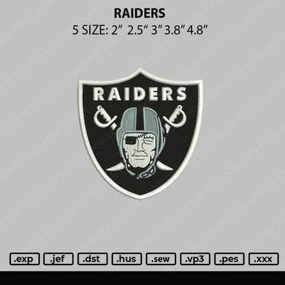 Raiders Embroidery File 5 sizes