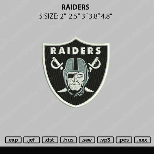 Raiders Embroidery File 5 sizes