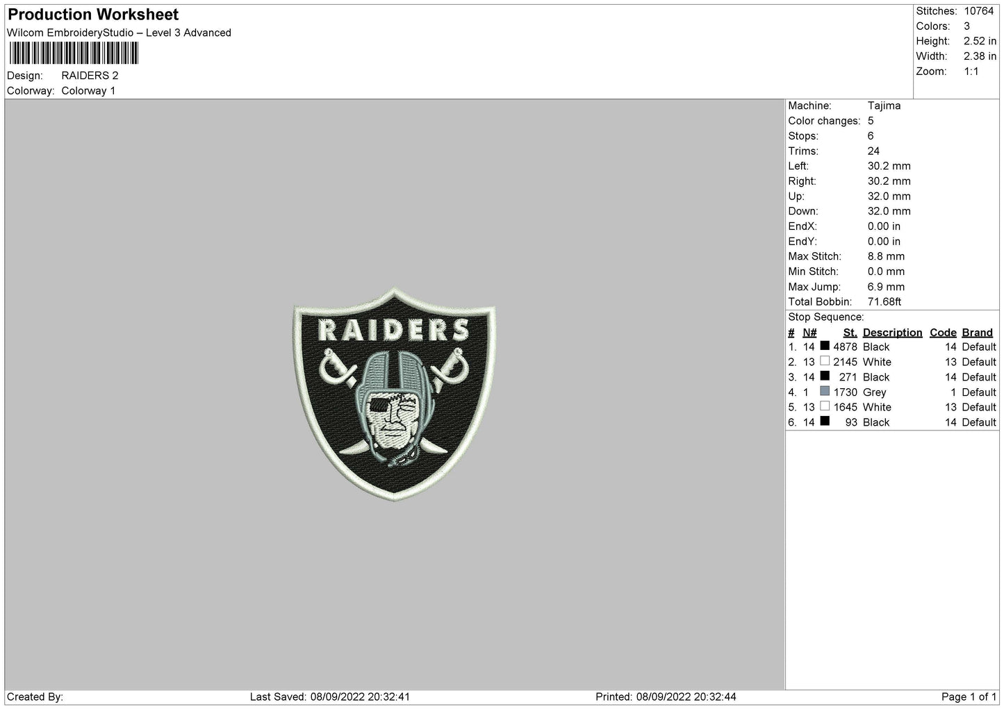 Raiders Embroidery File 5 sizes