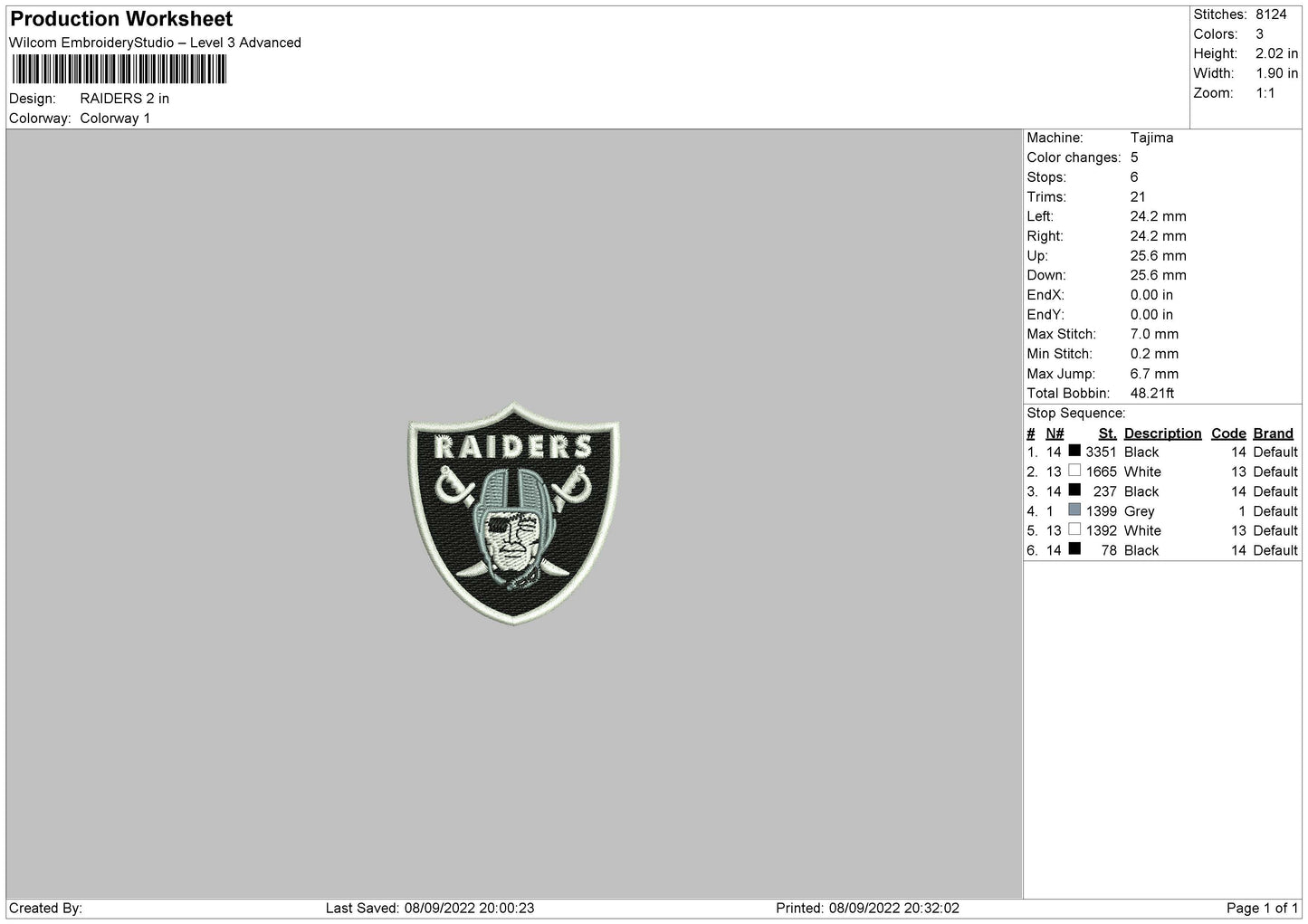 Raidersvia Embroidery File 4 size