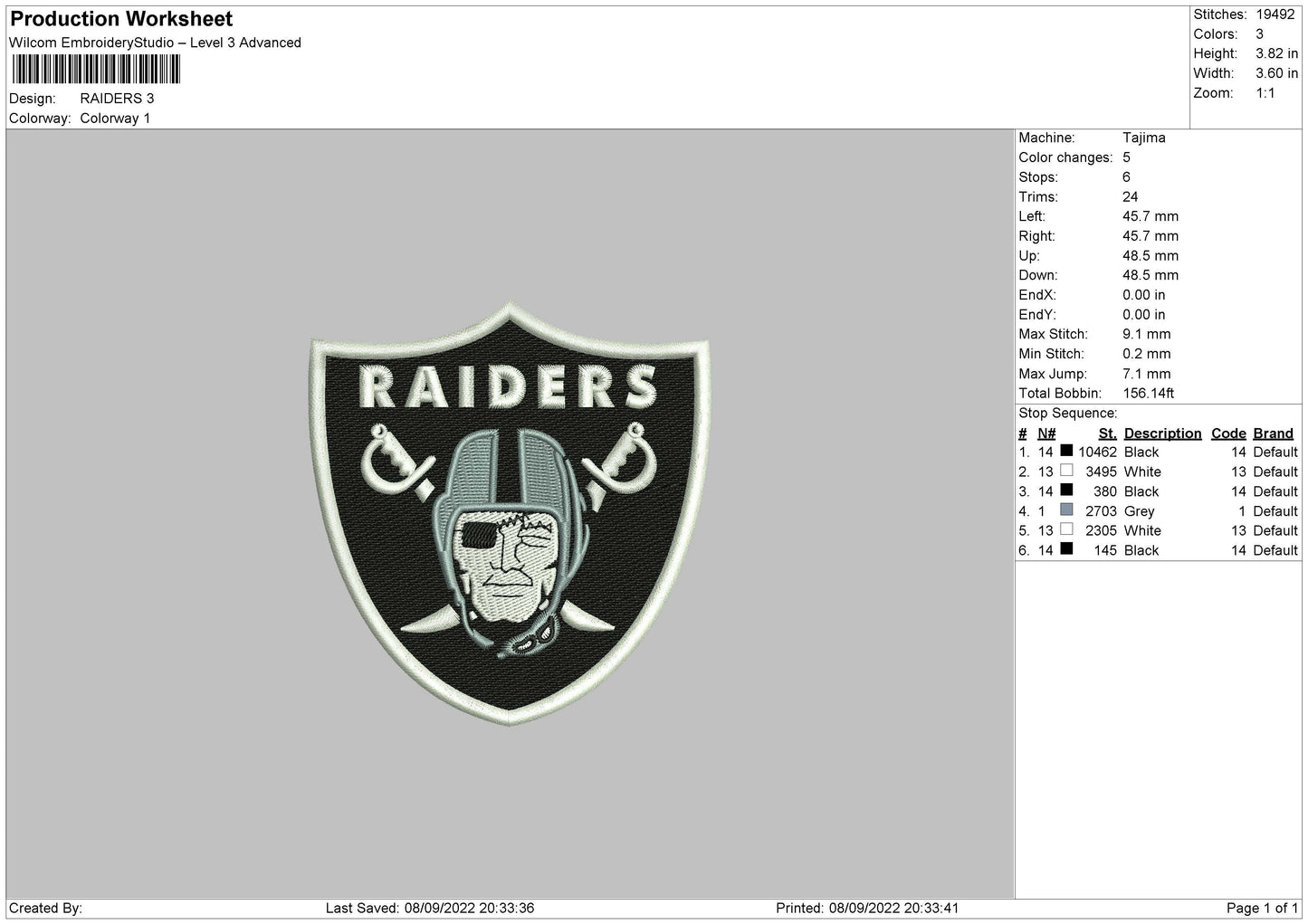 Raiders Embroidery File 5 sizes