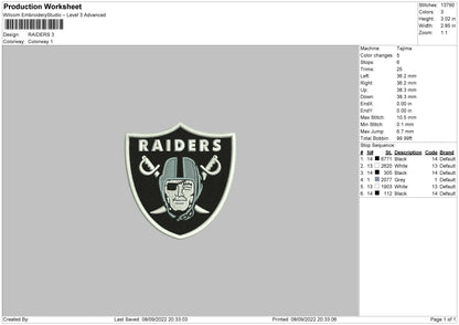 Raidersvia Embroidery File 4 size