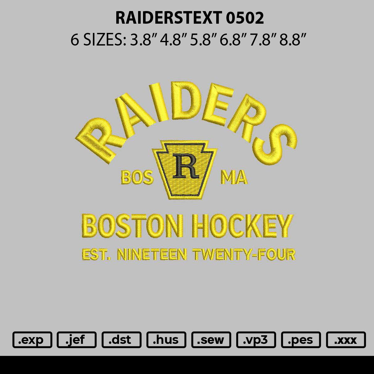 Raiderstext 0502 Embroidery File 6 sizes