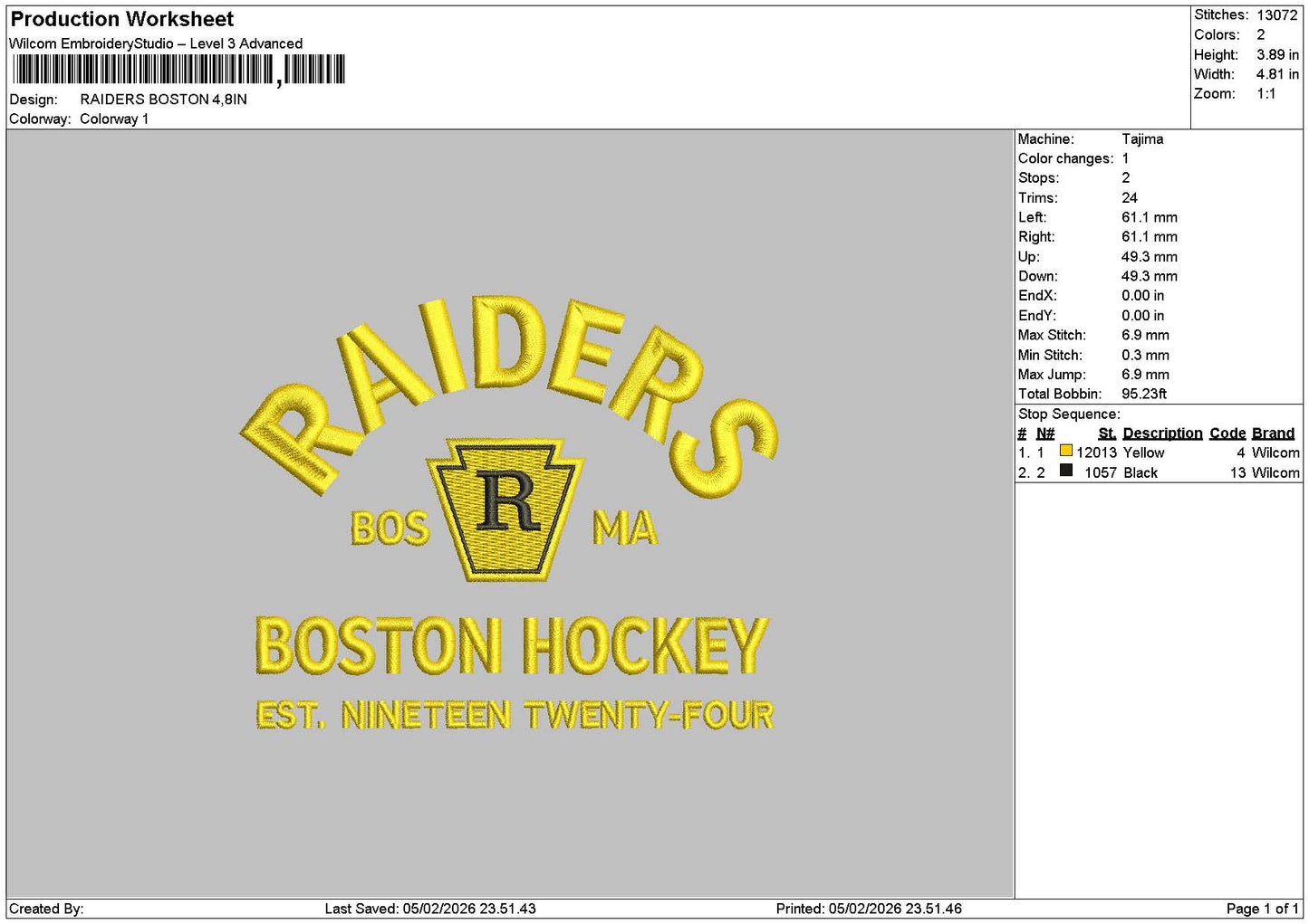 Raiderstext 0502 Embroidery File 6 sizes