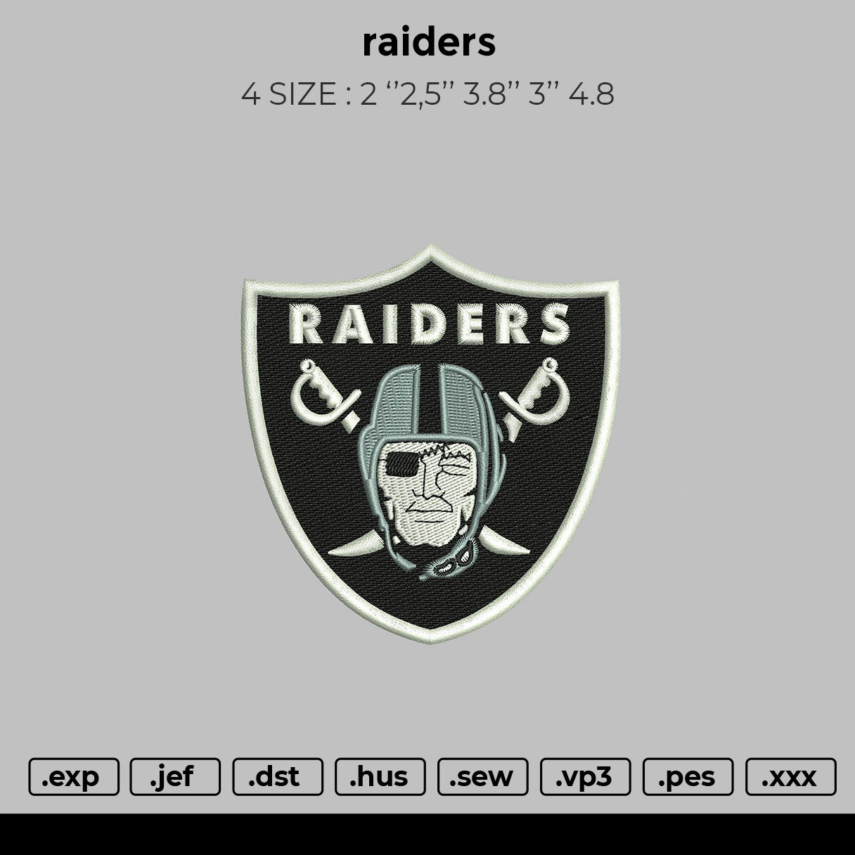 Raidersvia Embroidery File 4 size