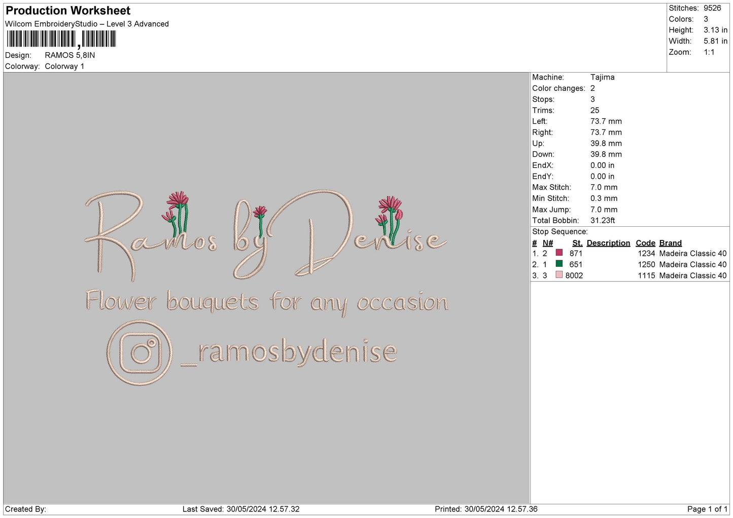 Ramostext 2905 Embroidery File 6 sizes
