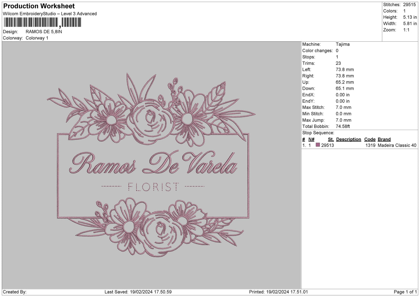 Ramos Text Embroidery File 6 sizes