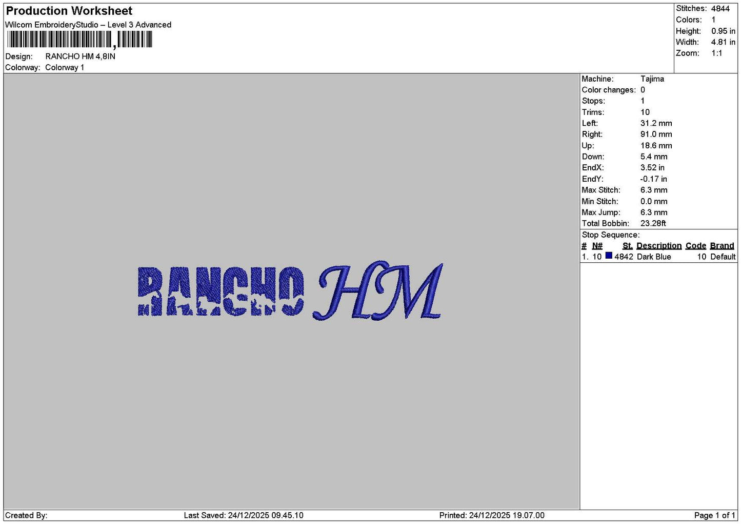 Ranchotext 2412 Embroidery File 6 sizes