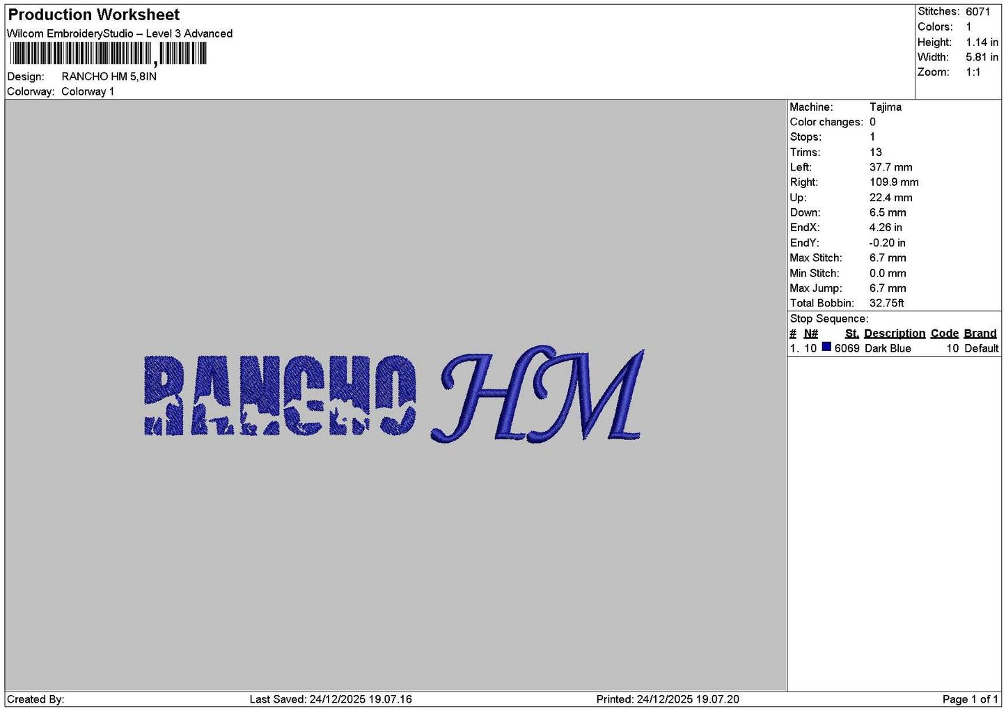 Ranchotext 2412 Embroidery File 6 sizes