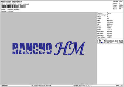 Ranchotext 2412 Embroidery File 6 sizes
