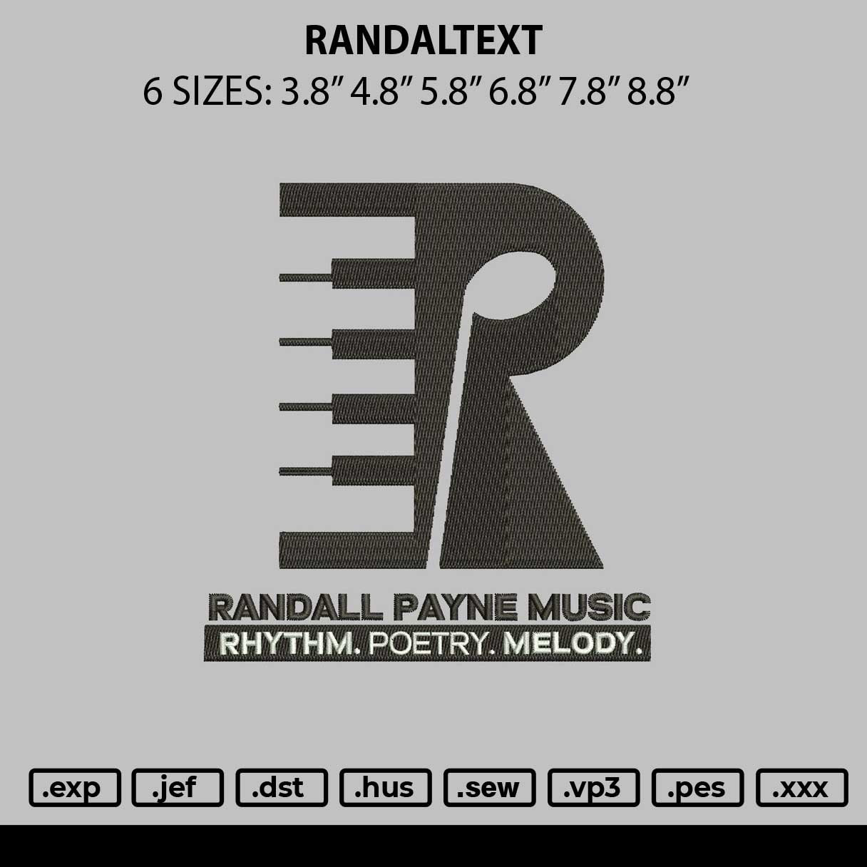 Randaltext Embroidery File 6 sizes