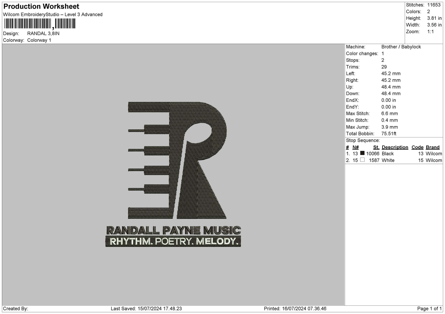 Randaltext Embroidery File 6 sizes