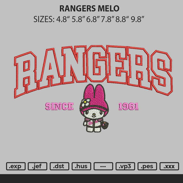 Rangerstext Melo Embroidery File 6 sizes