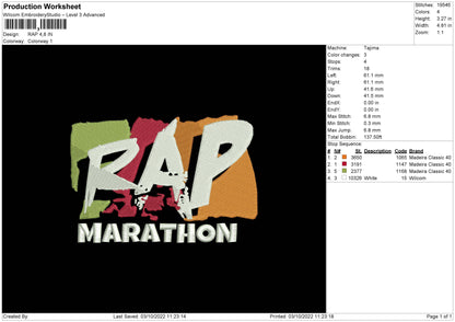 Rap Embroidery File 5 sizes