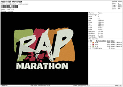 Rap Embroidery File 5 sizes