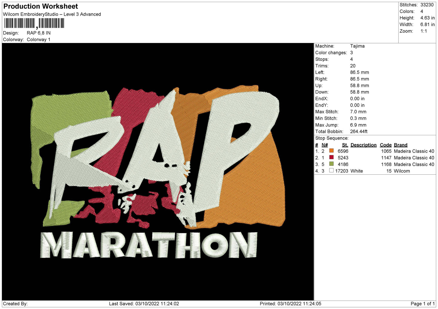 Rap Embroidery File 5 sizes