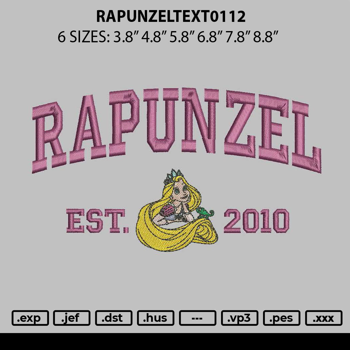 Rapunzeltext0112 Embroidery File 6 sizes
