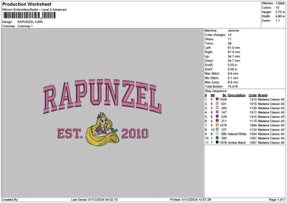 Rapunzeltext0112 Embroidery File 6 sizes