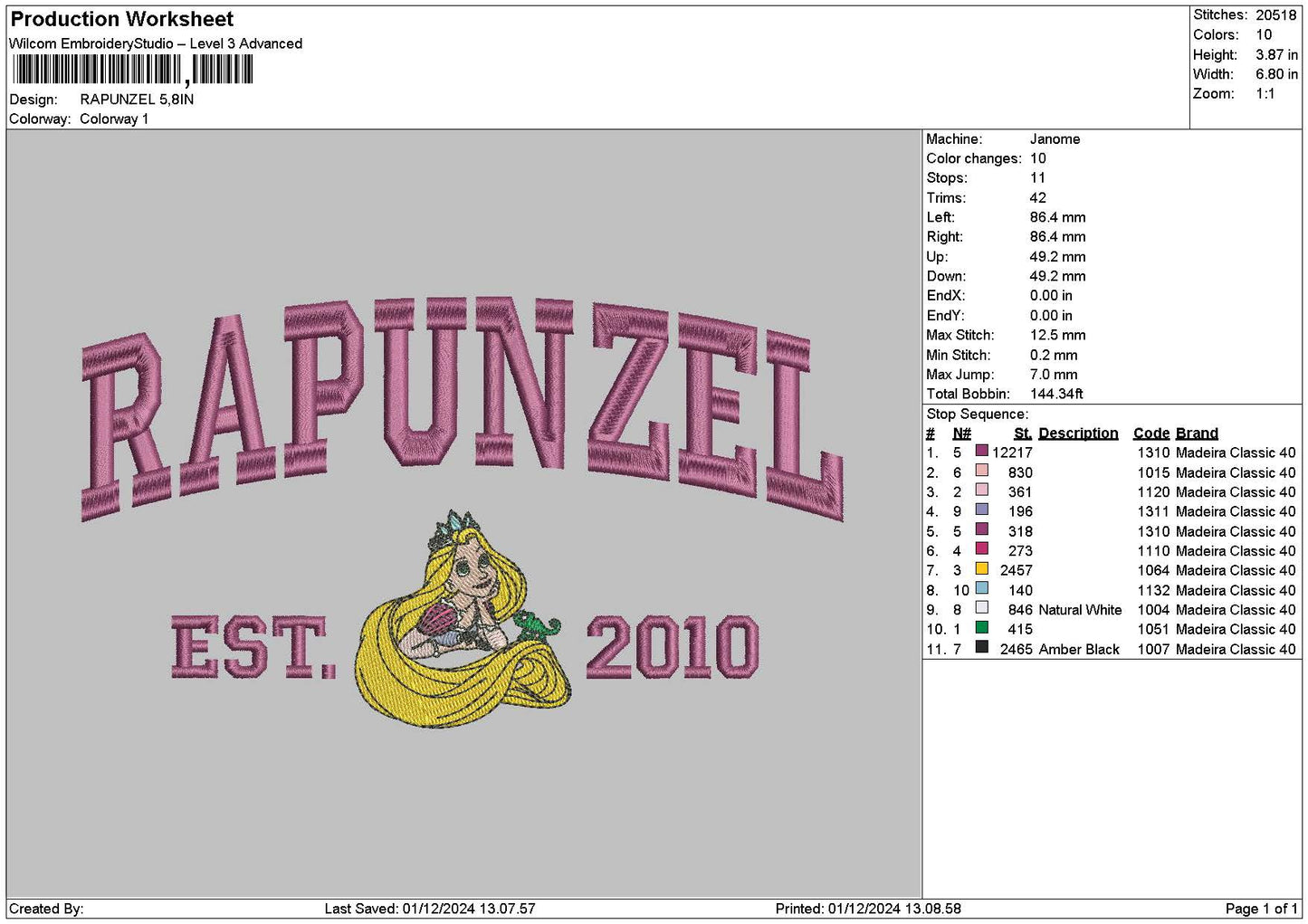 Rapunzeltext0112 Embroidery File 6 sizes