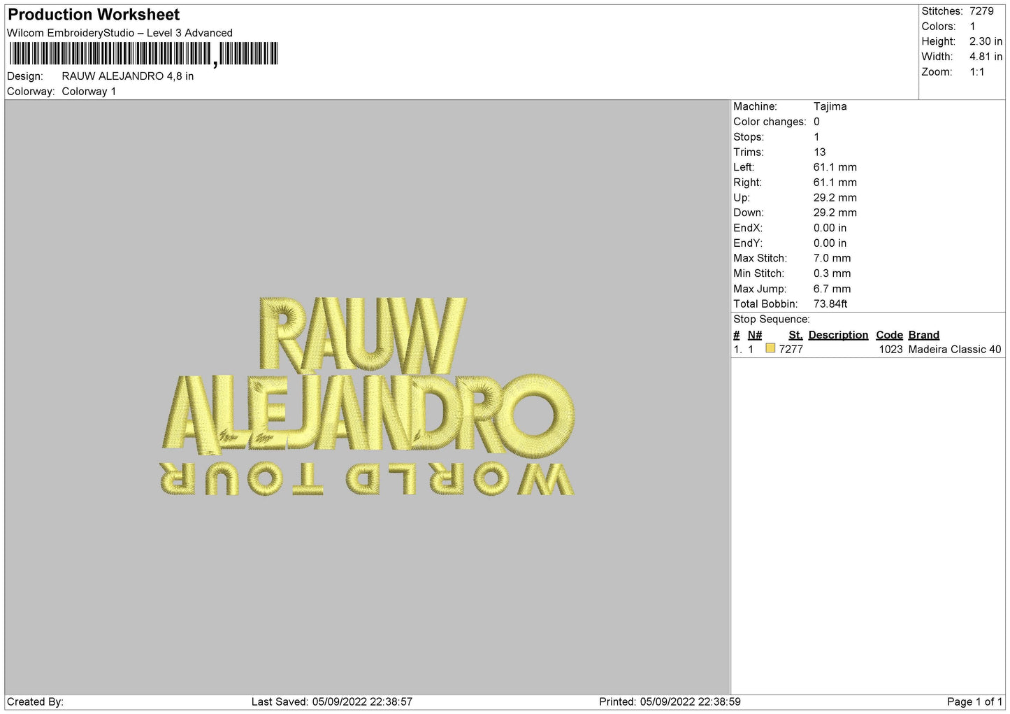 Rauw Alejandro Embroidery File 5 sizes